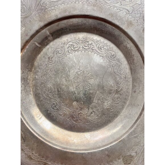 Bard's Brass LID 10-1/2" Plate W Etched Moveable Handle Dish Tray Pattina - Picture 11 of 14
